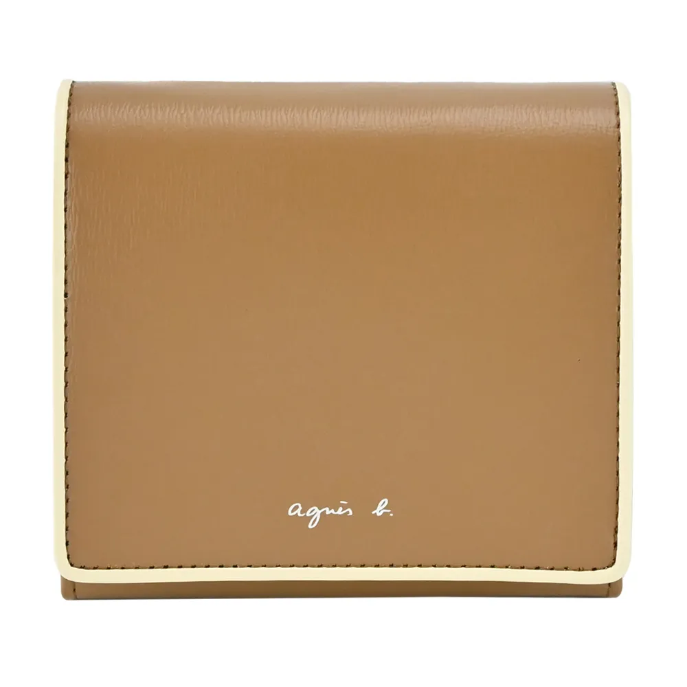 agnes b. 樹紋撞色皮革翻蓋短夾-黑 歷史價格詳細信息
