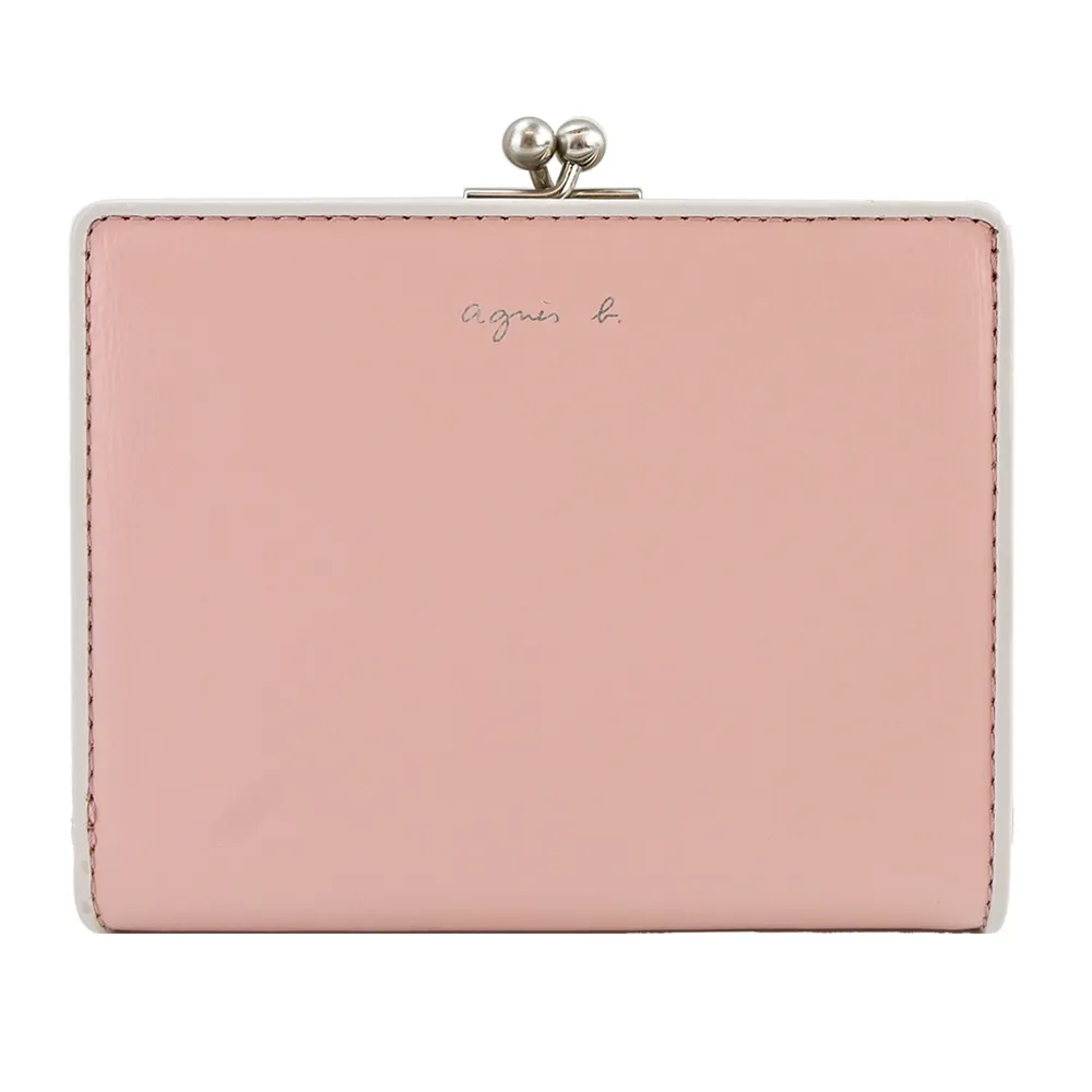 agnes b. 樹紋撞色皮革翻蓋短夾-黑 歷史價格詳細信息