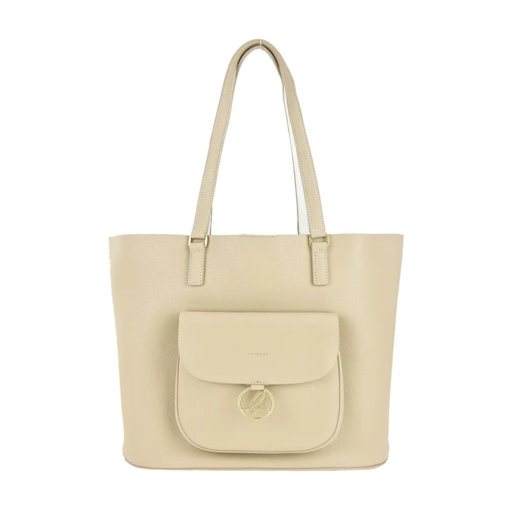 agnes b.圓牌翻扣皮革拼接尼龍肩背包(深藍) 歷史價格詳細信息