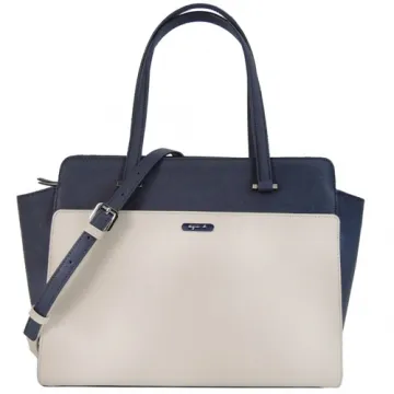 agnes b.圓牌翻扣皮革拼接尼龍肩背包(深藍) 歷史價格詳細信息