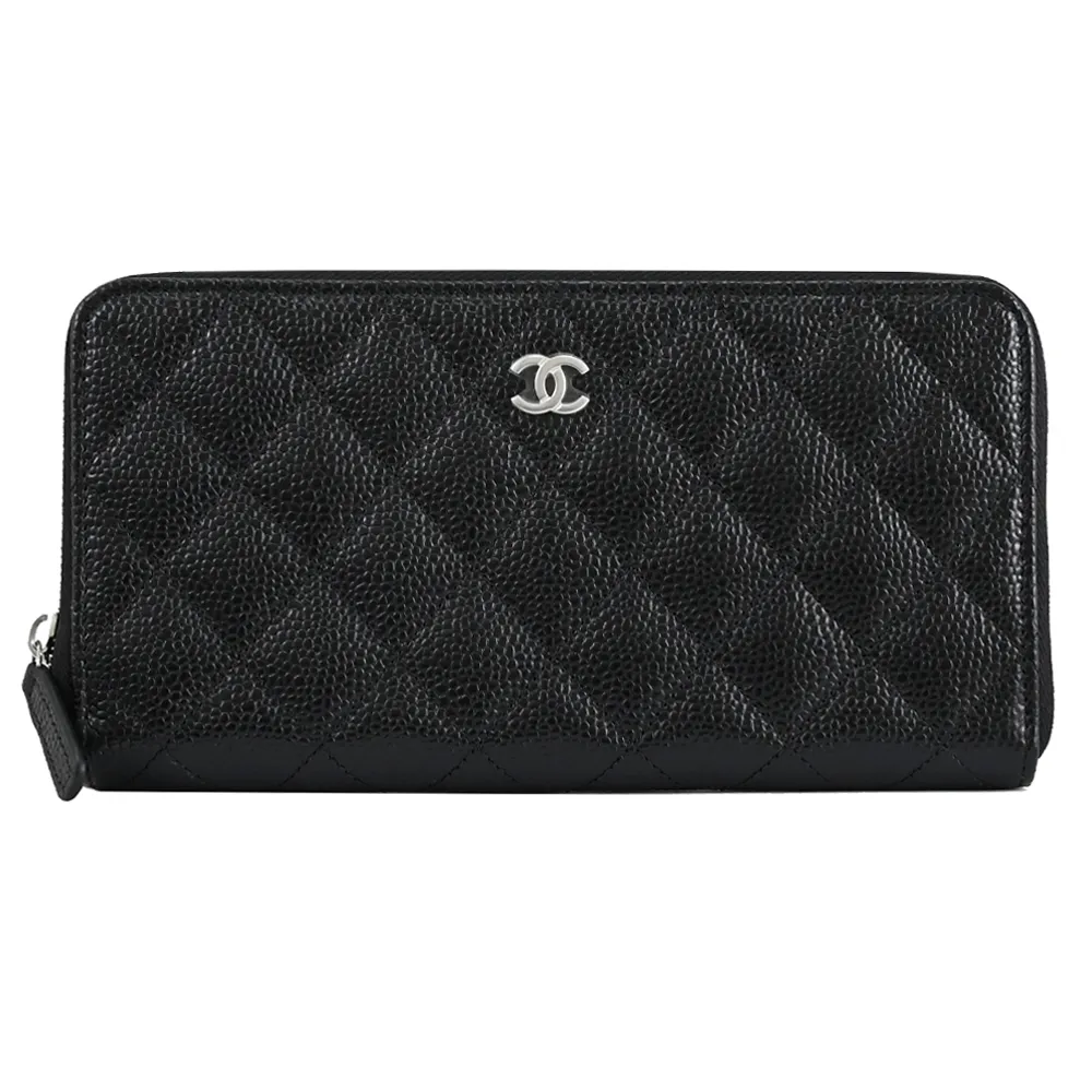 CHANEL AP0242 經典雙C菱格紋小牛皮拉鍊長夾.黑/金釦 歷史價格詳細信息