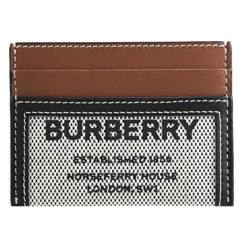 BURBERRY 8039547 SANDON 棉麻拼接牛皮證件卡夾.咖邊 歷史價格詳細信息