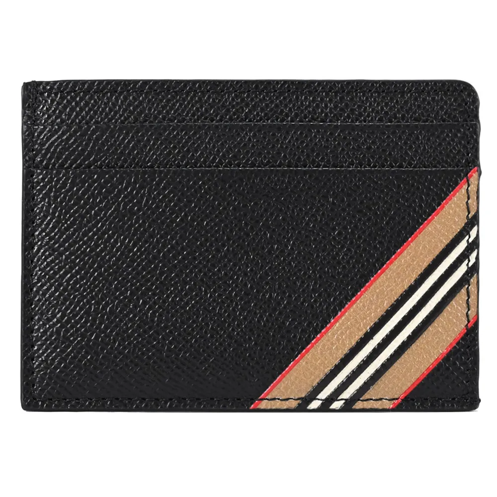 BURBERRY 經典條紋塗層帆布及牛皮三折短夾(黑色/經典米色) 80730821 歷史價格詳細信息