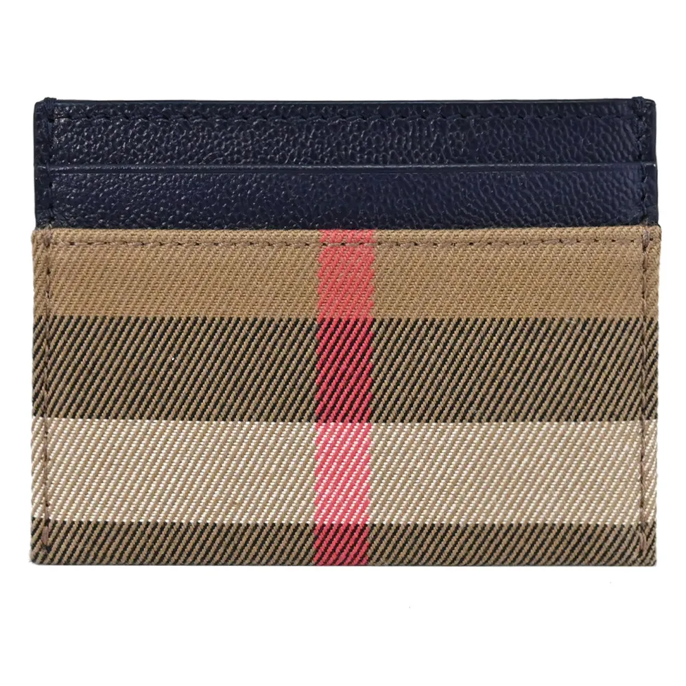 BURBERRY 8084501 Hampshire 經典格紋拼接牛皮翻蓋斜背方包.深藍 歷史價格詳細信息