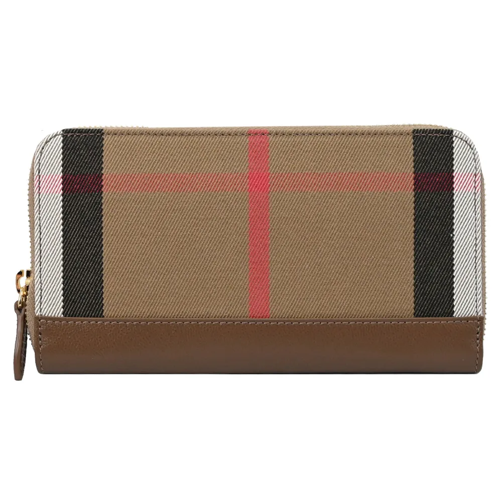 BURBERRY 8084516 經典格紋拼接牛皮拉鍊長夾.深藍邊 歷史價格詳細信息