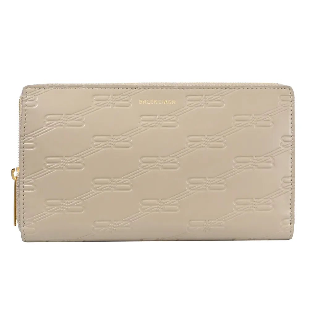 BALENCIAGA 巴黎世家 717787 品牌烙印LOGO牛皮經典拉鍊長夾.米灰 歷史價格詳細信息