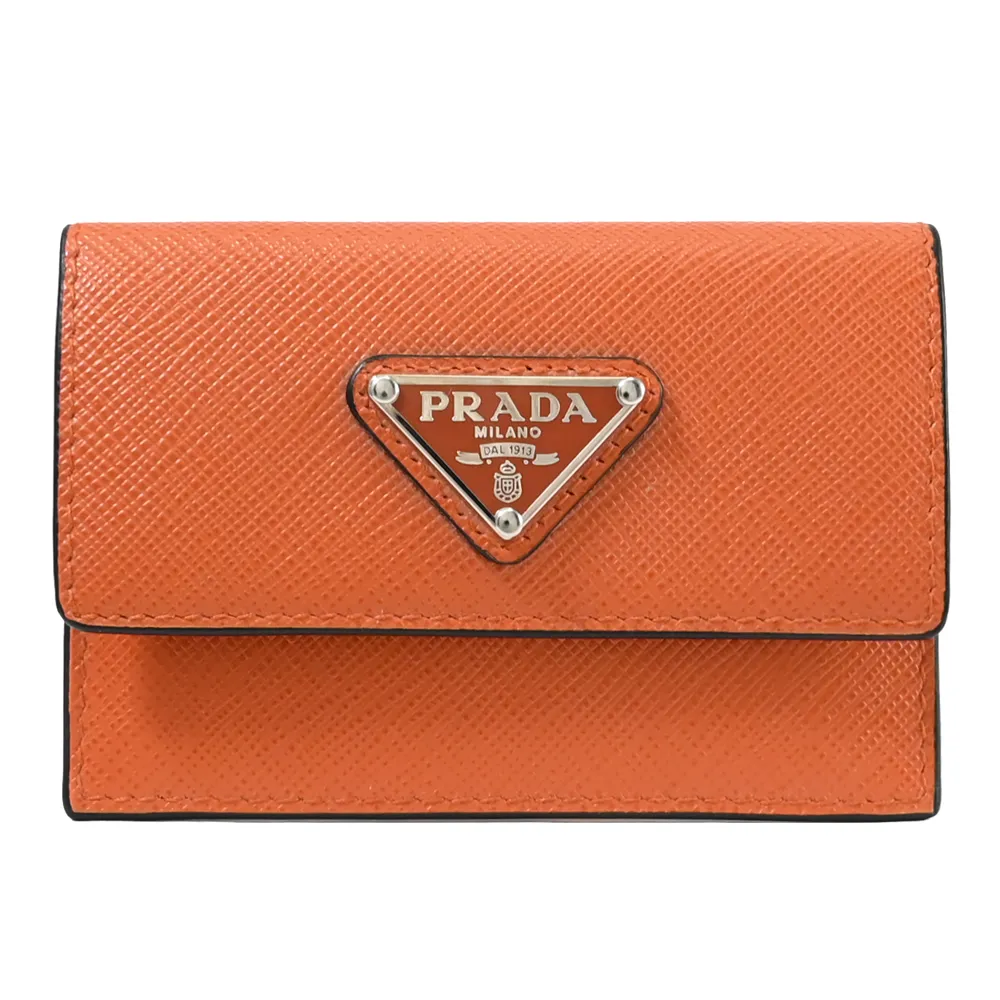 PRADA 2MF028 經典三角LOGO防刮皮革翻蓋卡片夾.橘 歷史價格詳細信息