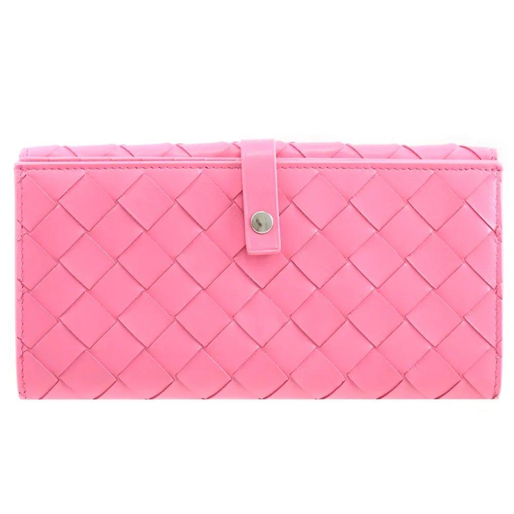 BOTTEGA VENETA 608072 編織小羊皮釦式長夾.深酒紅/粉 歷史價格詳細信息