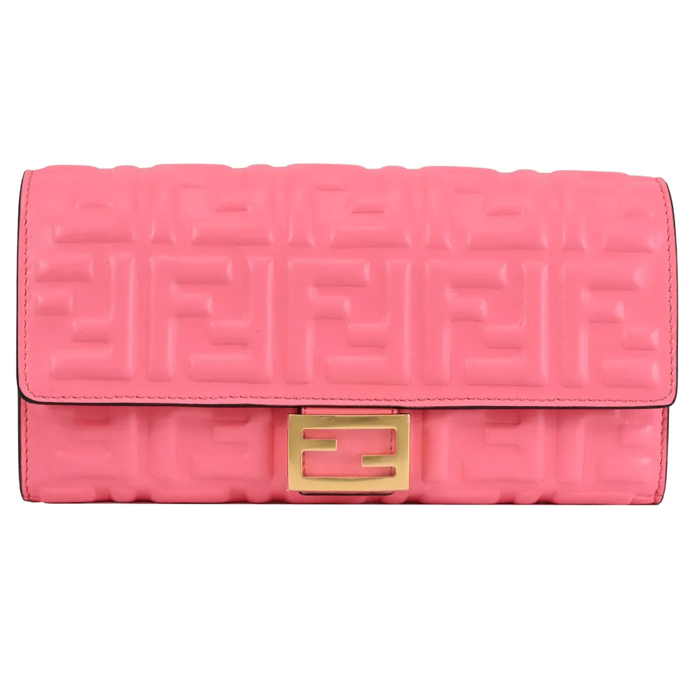 FENDI 8M0251 Baguette 經典壓花皮革翻蓋長夾.粉桃 歷史價格詳細信息