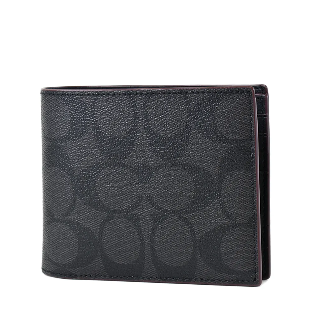 COACH 男款 緹花LOGO防刮皮革短夾-灰黑色/附證件夾 歷史價格詳細信息
