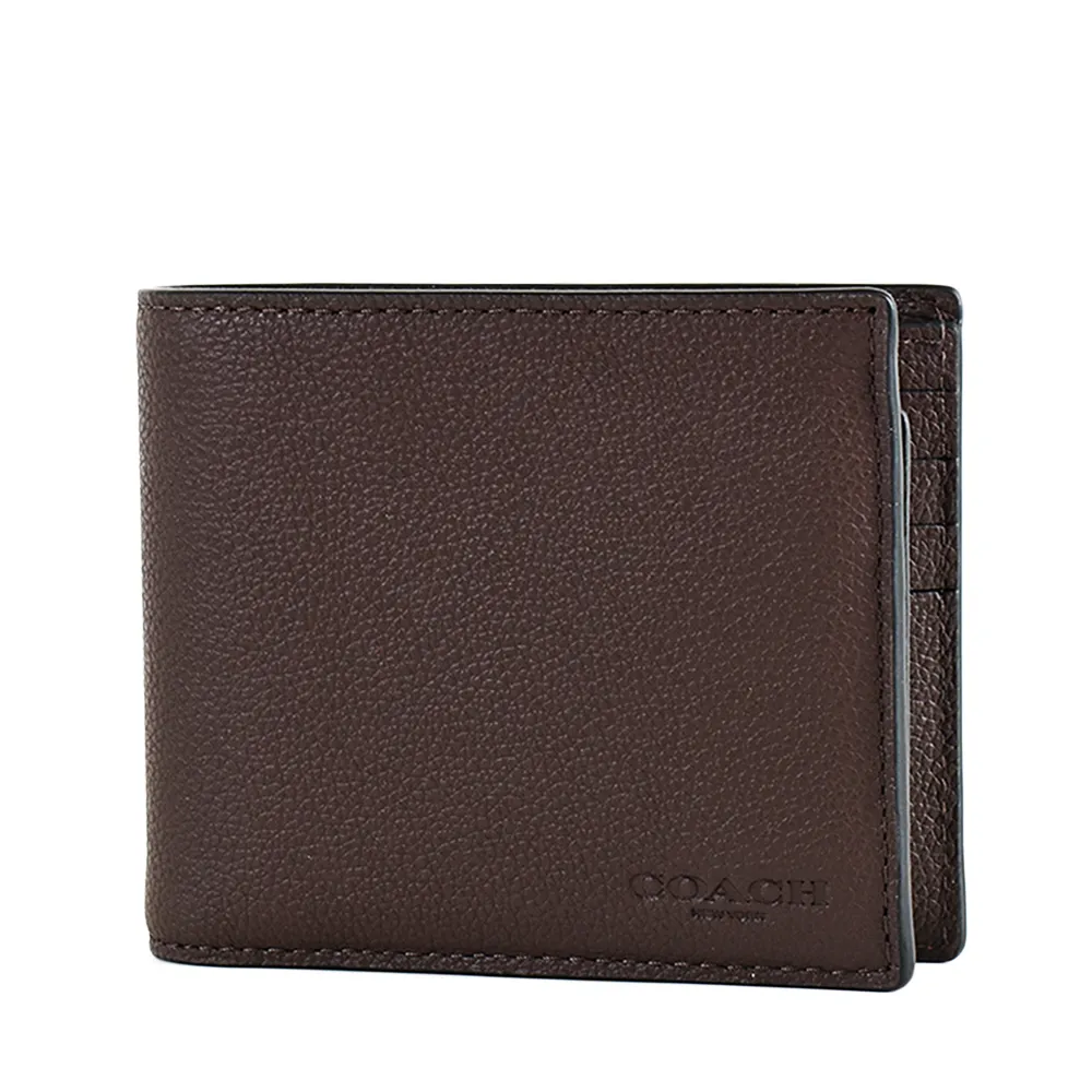 COACH 男款 荔枝紋壓印LOGO短夾-咖啡色/附證件夾 歷史價格詳細信息