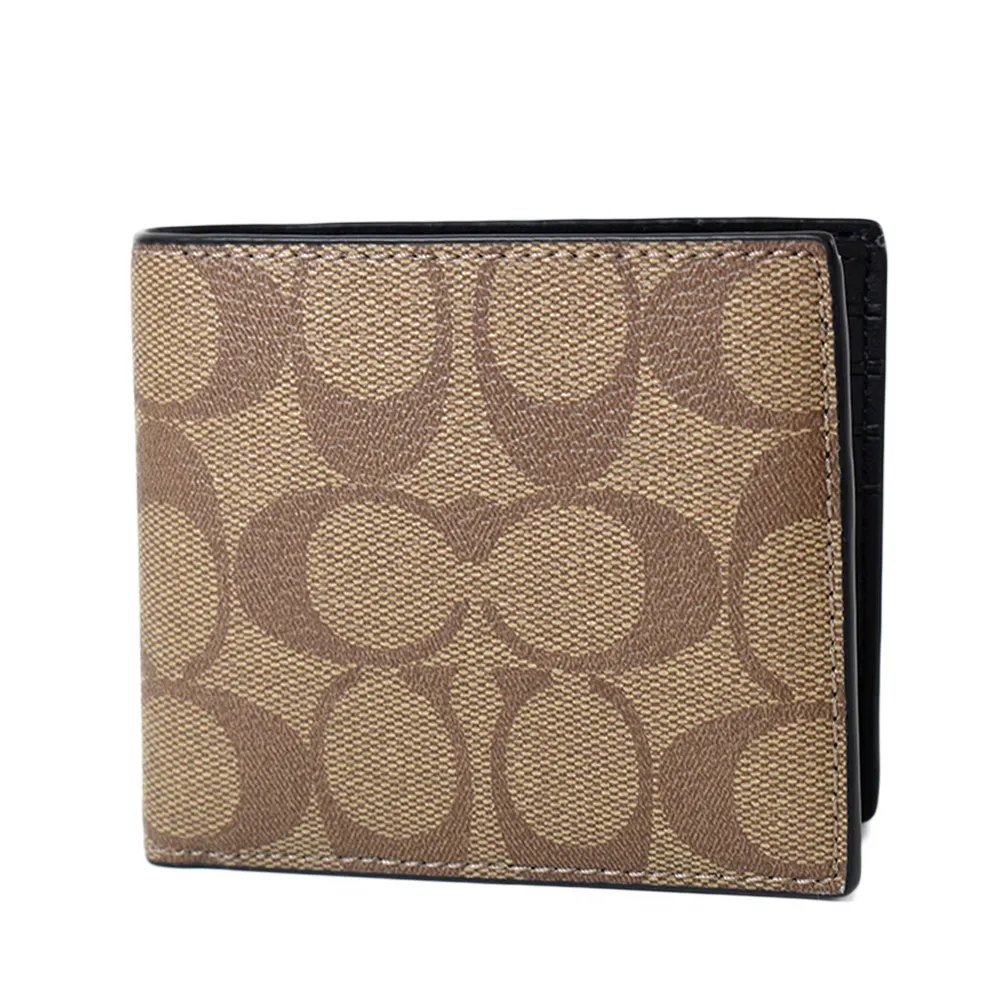 COACH 男款 緹花LOGO防刮皮革短夾-灰黑色/附證件夾 歷史價格詳細信息