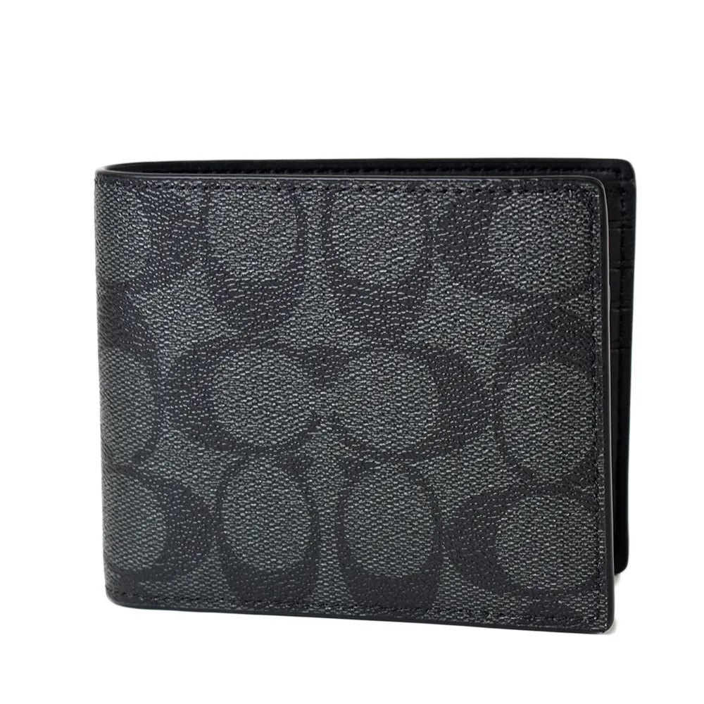 COACH 男款 緹花LOGO防刮皮革短夾-灰黑色/附證件夾 歷史價格詳細信息