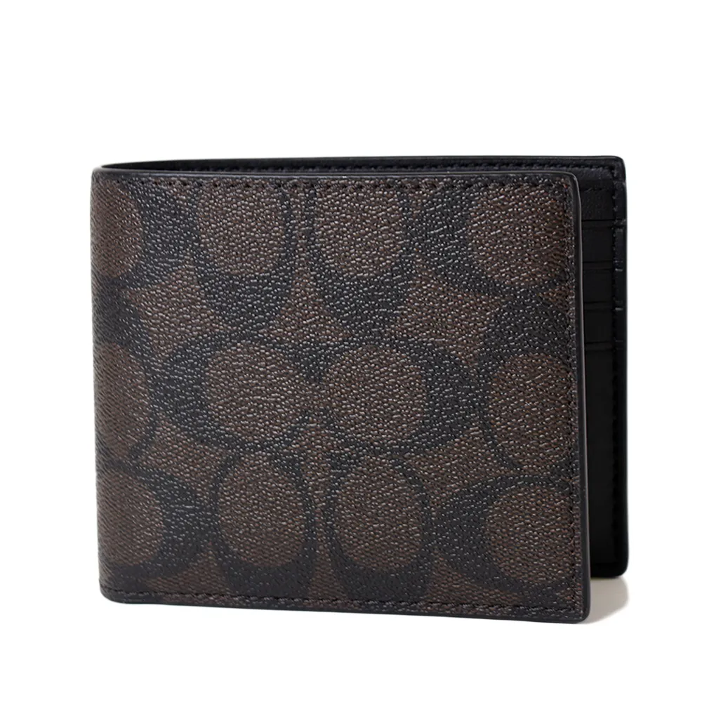 COACH 男款 緹花LOGO防刮皮革短夾-灰黑色/附證件夾 歷史價格詳細信息