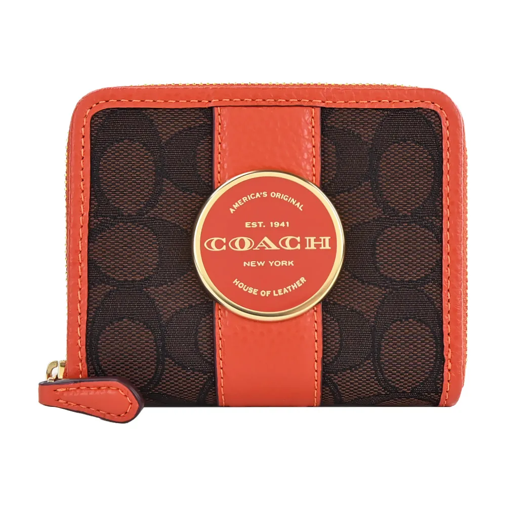 COACH 新款轉扣前口袋拼接PVC皮革雙層手提斜背兩用包(小/卡其x棕白) 歷史價格詳細信息