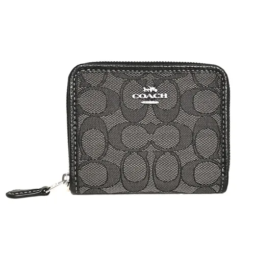 COACH鐵灰黑C Logo藍邊真皮上釦三摺內拉鍊袋短夾 歷史價格詳細信息