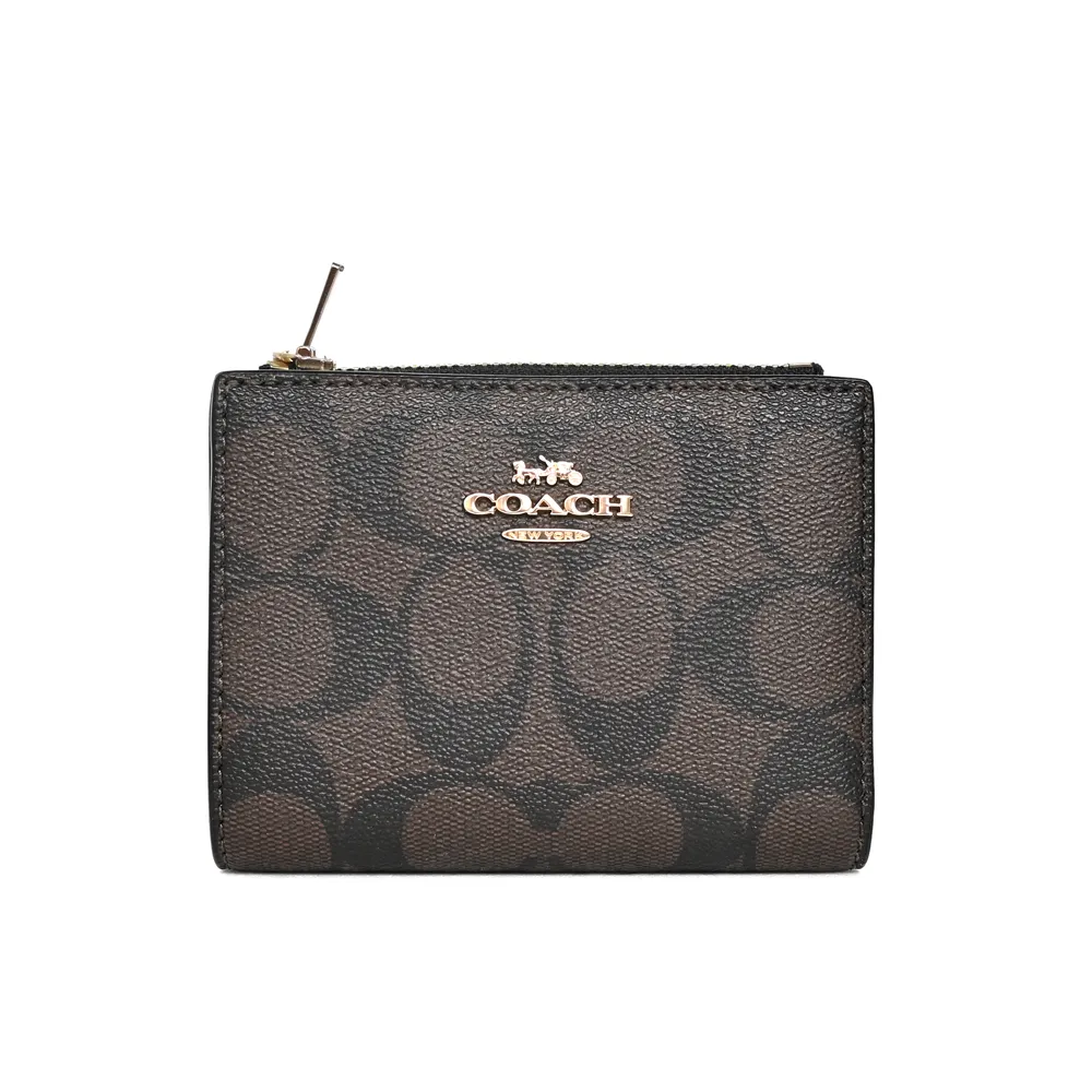 COACH深咖C Logo PVC綠邊拉鍊萬用手拿包 歷史價格詳細信息