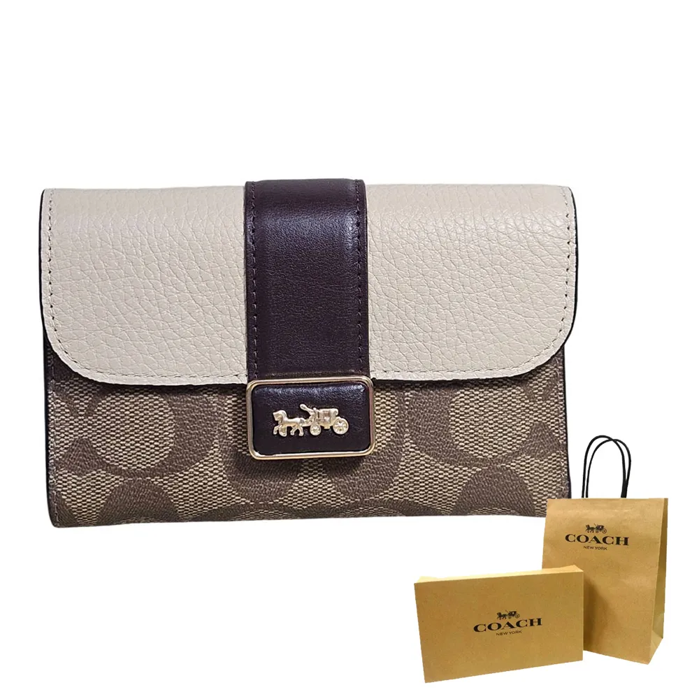 COACH 金屬馬車荔枝皮革對折拉鍊短夾(黑色) 歷史價格詳細信息