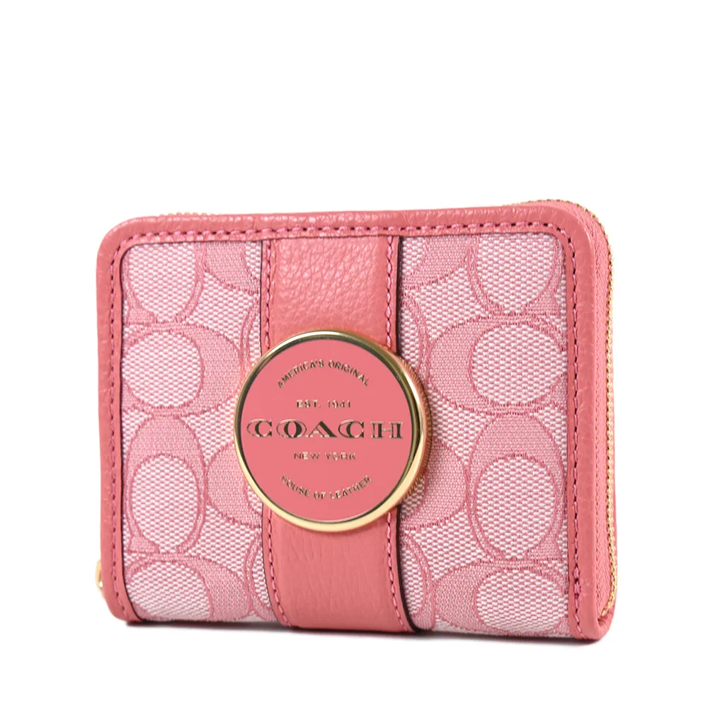 COACH 圓牌琺瑯LOGO織布拉鍊短夾-大理石藍 歷史價格詳細信息