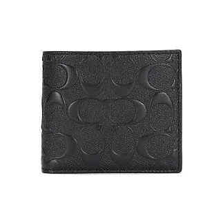 COACH 浮雕LOGO荔枝紋對開釦式短夾-黑色 歷史價格詳細信息
