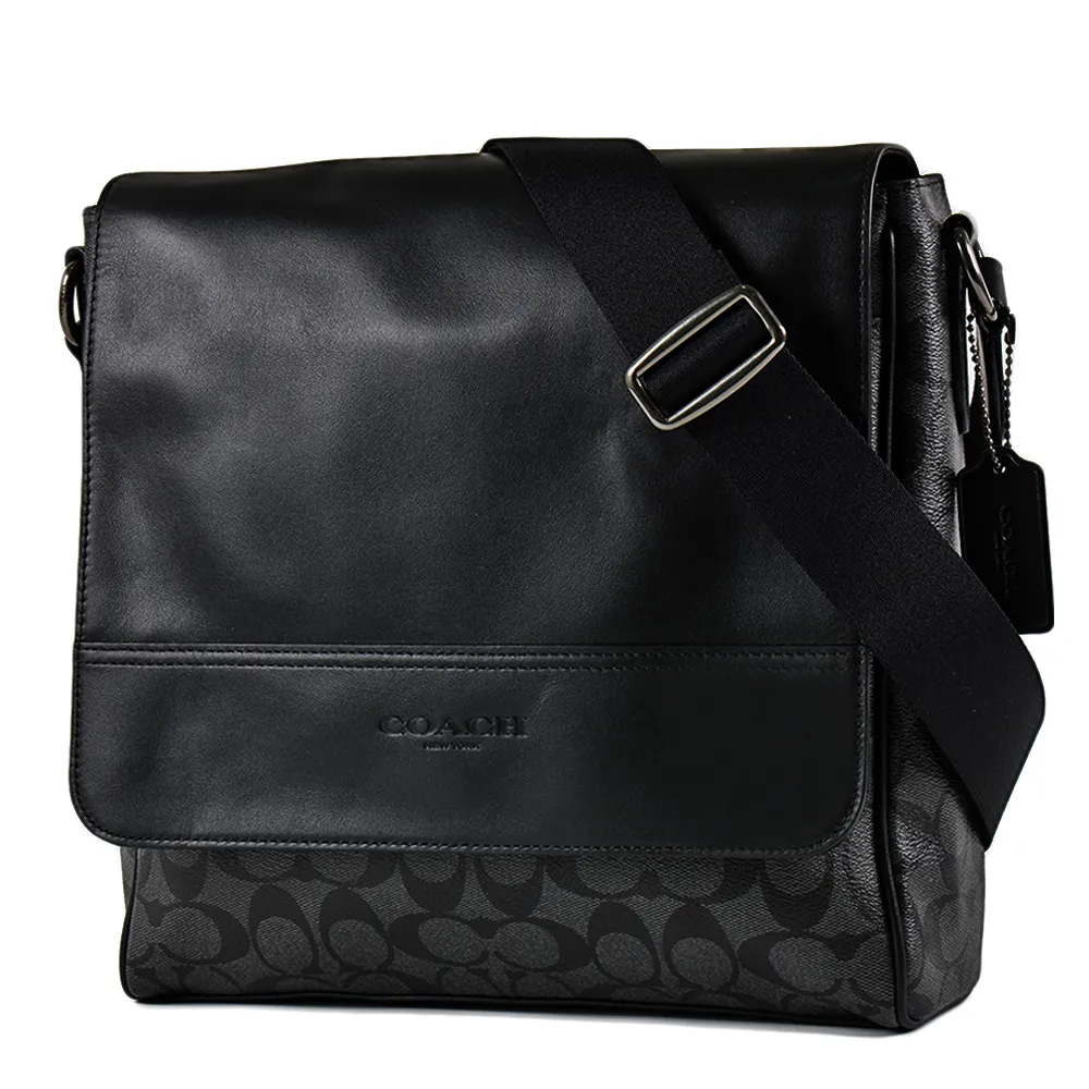 COACH 男款 防刮磁吸翻蓋手提/斜背二用公事包-黑色 歷史價格詳細信息
