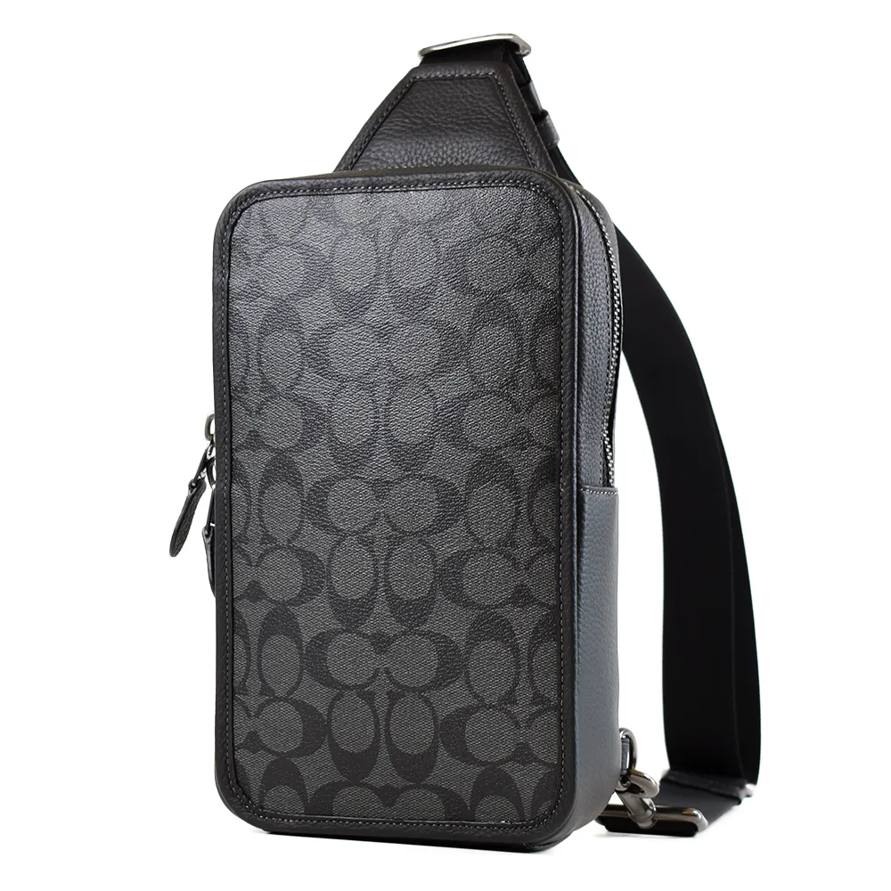 COACH 男款 緹花LOGO防刮拉鍊前釦斜背包-咖啡色 歷史價格詳細信息