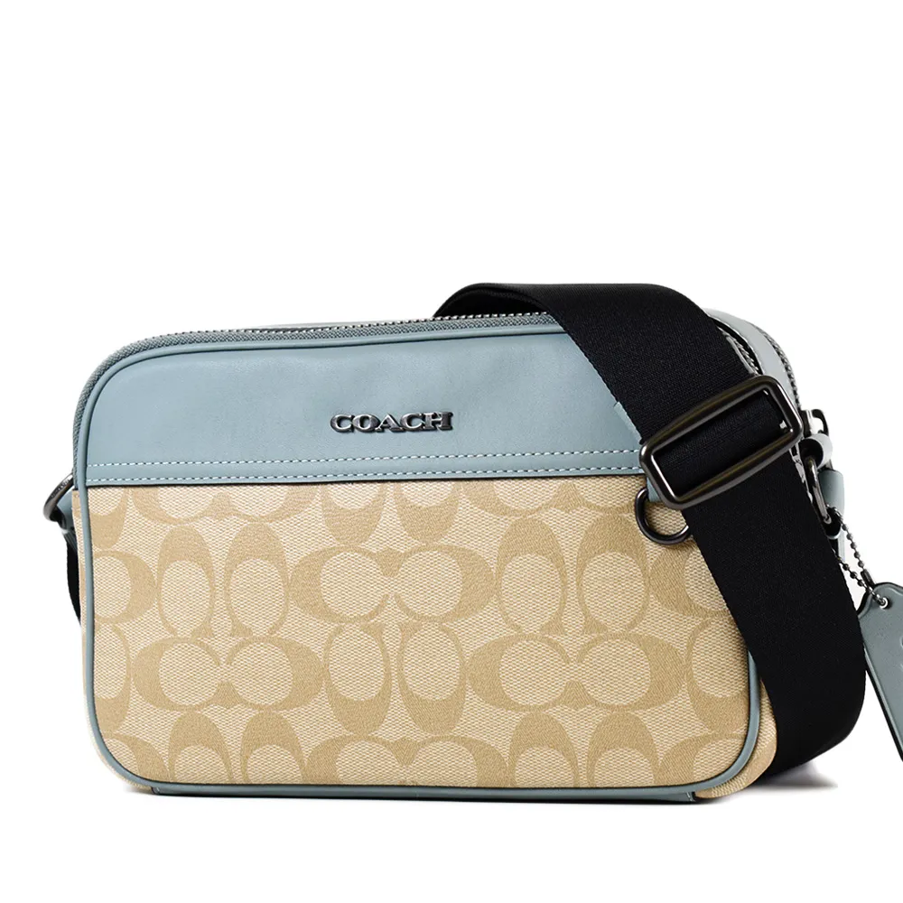 COACH 男款 緹花LOGO防刮拉鍊前釦斜背包-咖啡色 歷史價格詳細信息