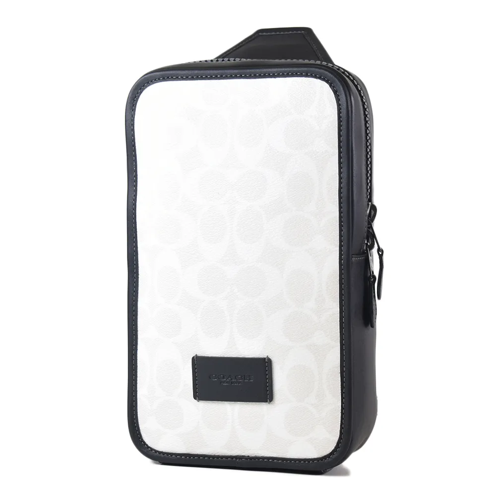 COACH 男款 緹花LOGO防刮拉鍊前釦斜背包-咖啡色 歷史價格詳細信息