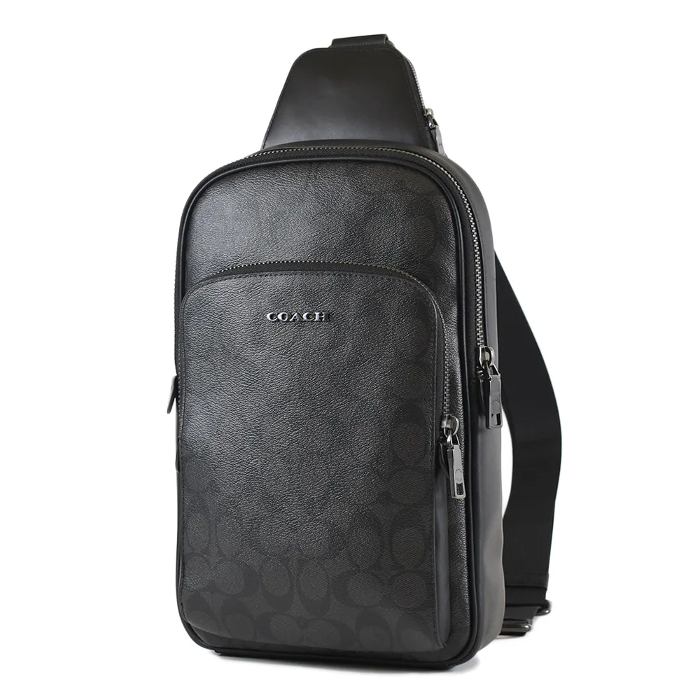 COACH 男款 緹花LOGO防刮拉鍊前釦斜背包-咖啡色 歷史價格詳細信息