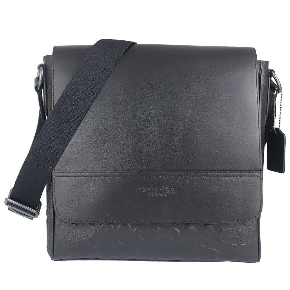 COACH 黑真皮皮革壓紋標誌中斜背包 歷史價格詳細信息