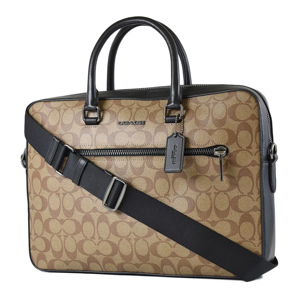 COACH 男款 緹花LOGO防刮拉鍊前釦斜背包-咖啡色 歷史價格詳細信息