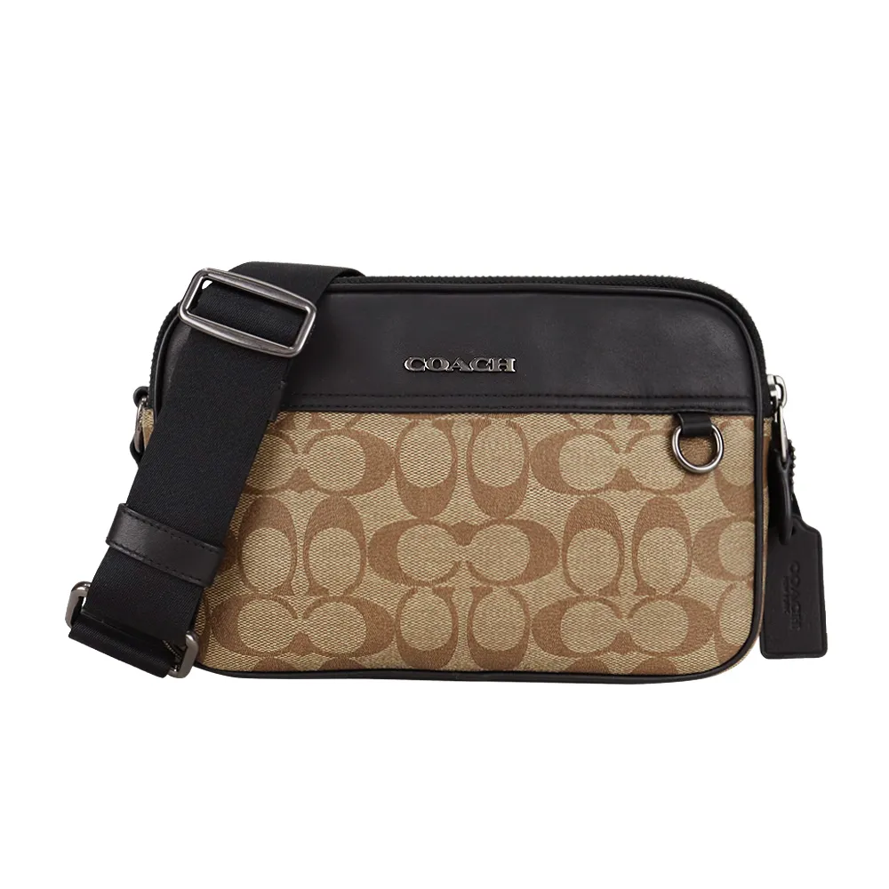 COACH 黑真皮皮革壓紋標誌中斜背包 歷史價格詳細信息