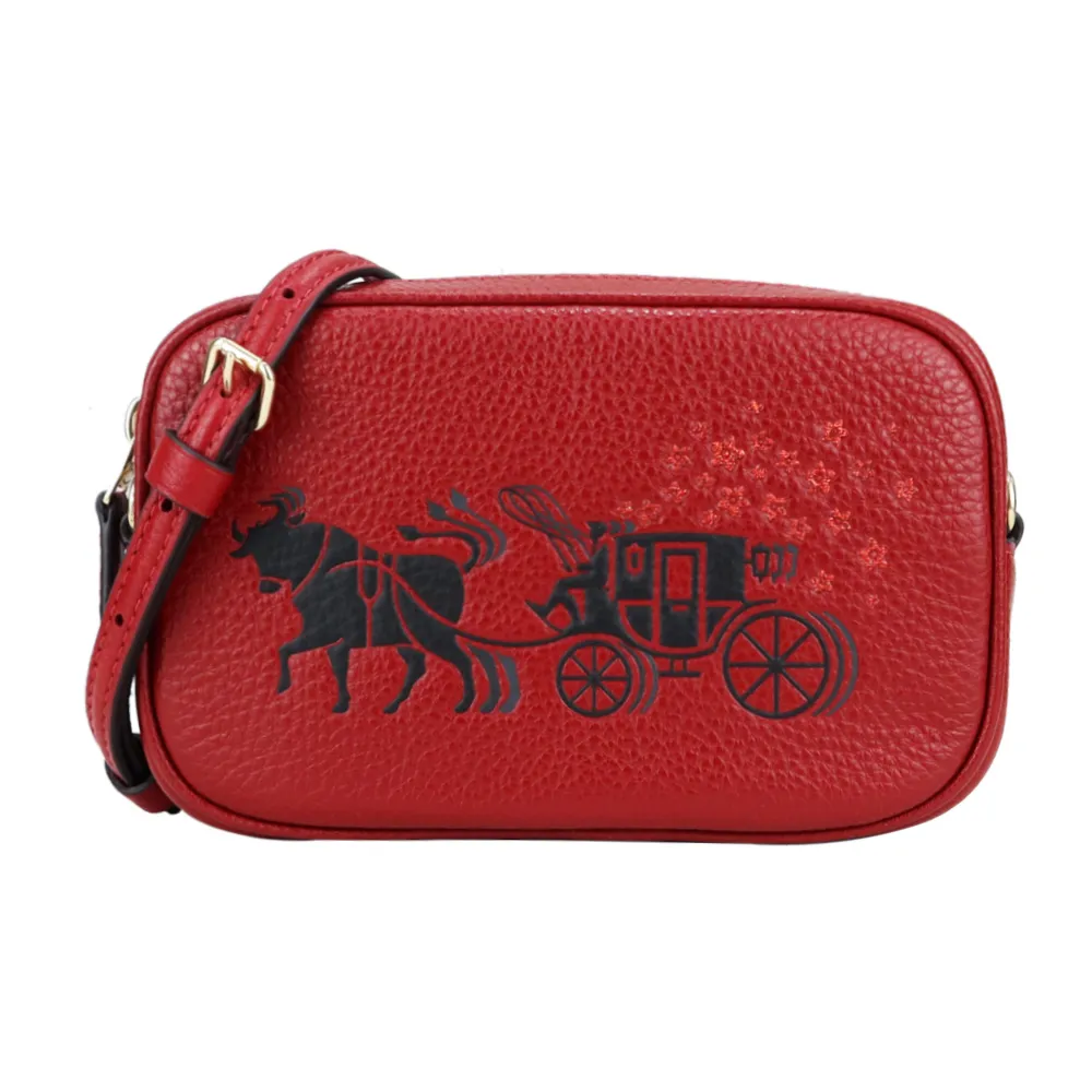 COACH 新年牛車荔枝紋皮革手提斜背兩用包(迷你/紅) 歷史價格詳細信息