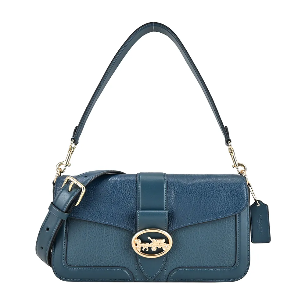 COACH 浮雕LOGO素面皮革肩背/斜背兩用酒神包(藍綠) 歷史價格詳細信息