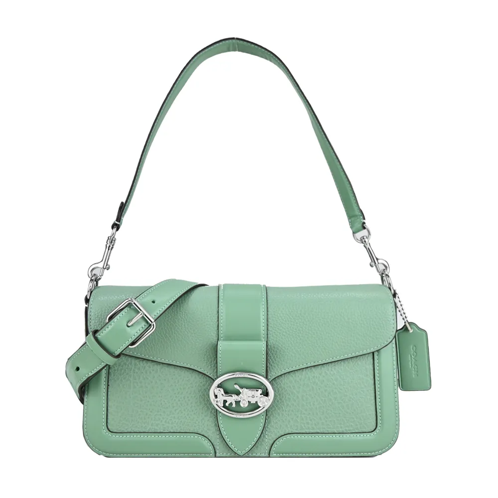 COACH 浮雕LOGO素面皮革肩背/斜背兩用酒神包(藍綠) 歷史價格詳細信息