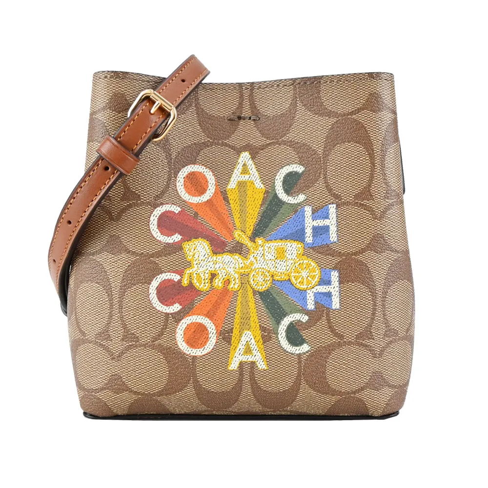 COACH 馬車印花PVC拼接皮革斜背相機包(奶白) 歷史價格詳細信息