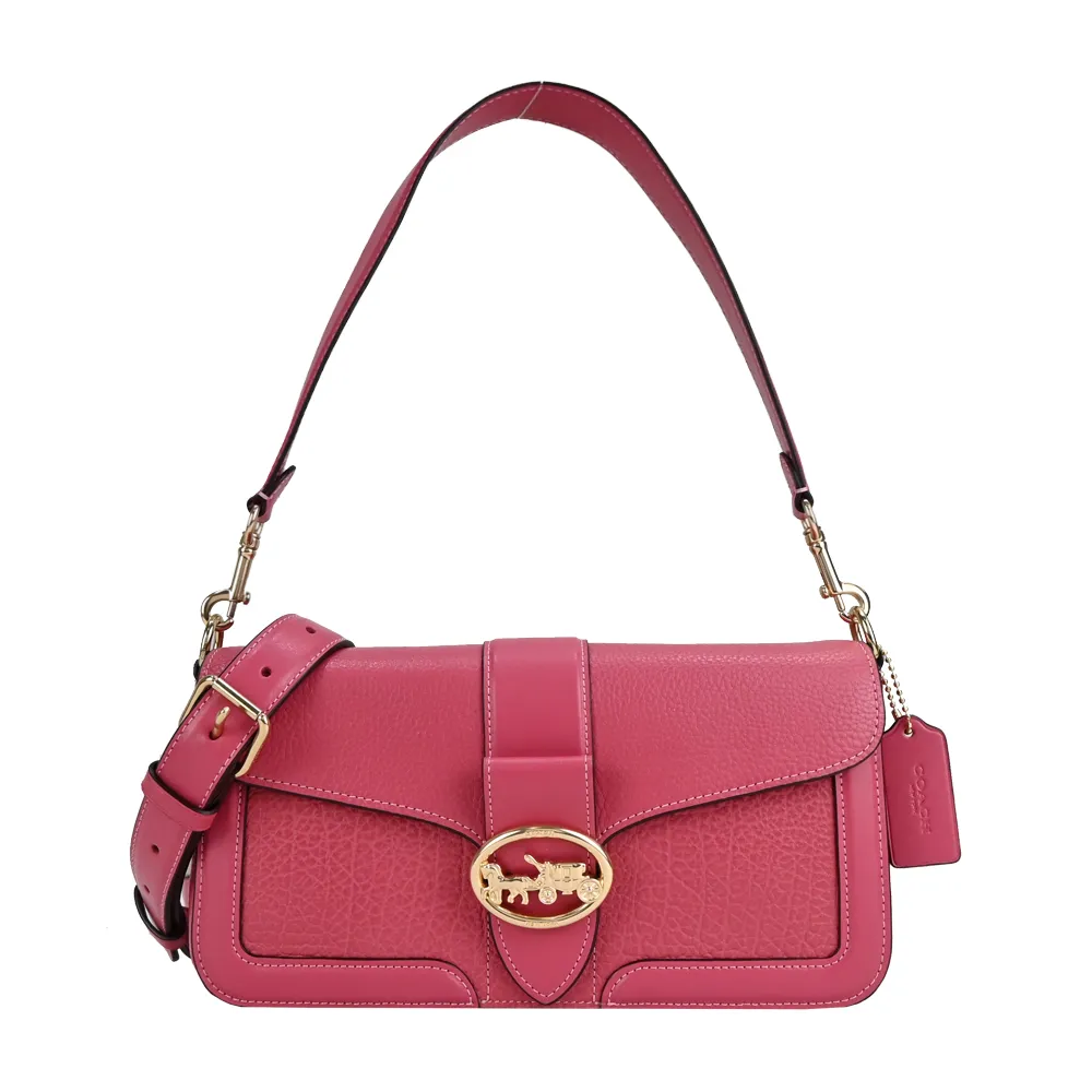 COACH 浮雕LOGO素面皮革肩背/斜背兩用酒神包(藍綠) 歷史價格詳細信息