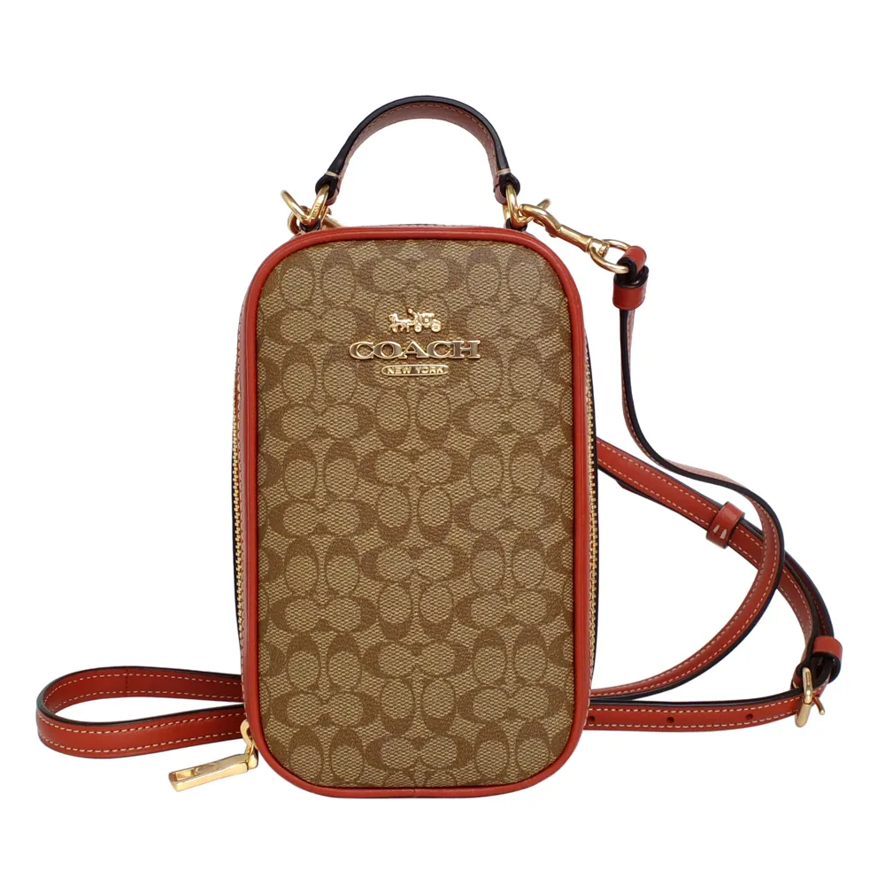 COACH卡其小C Logo黑邊皮飾拉鍊萬用手拿包 歷史價格詳細信息