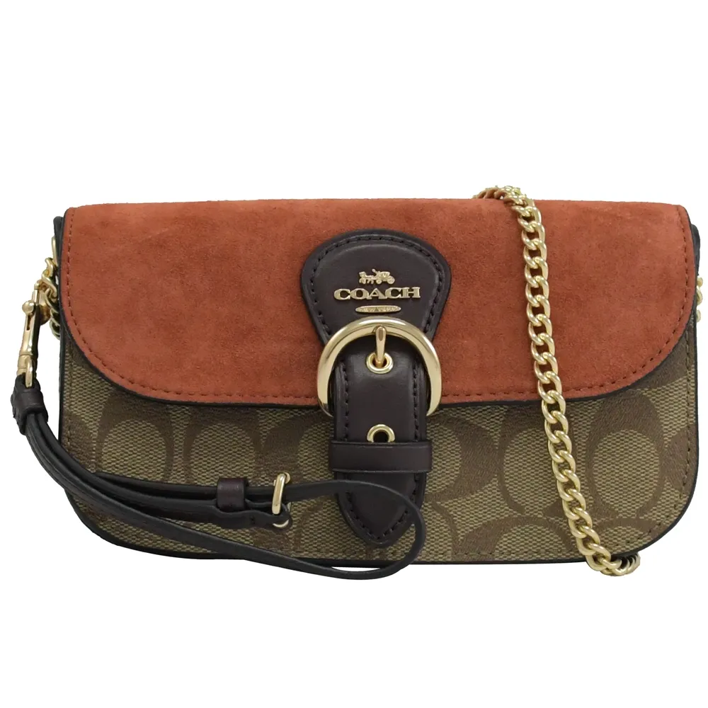 COACH C5620 KLEO 經典絨面拼接皮革兩用斜背/手拿包.咖 價格比較,價格查詢,歷史價格詳細信息