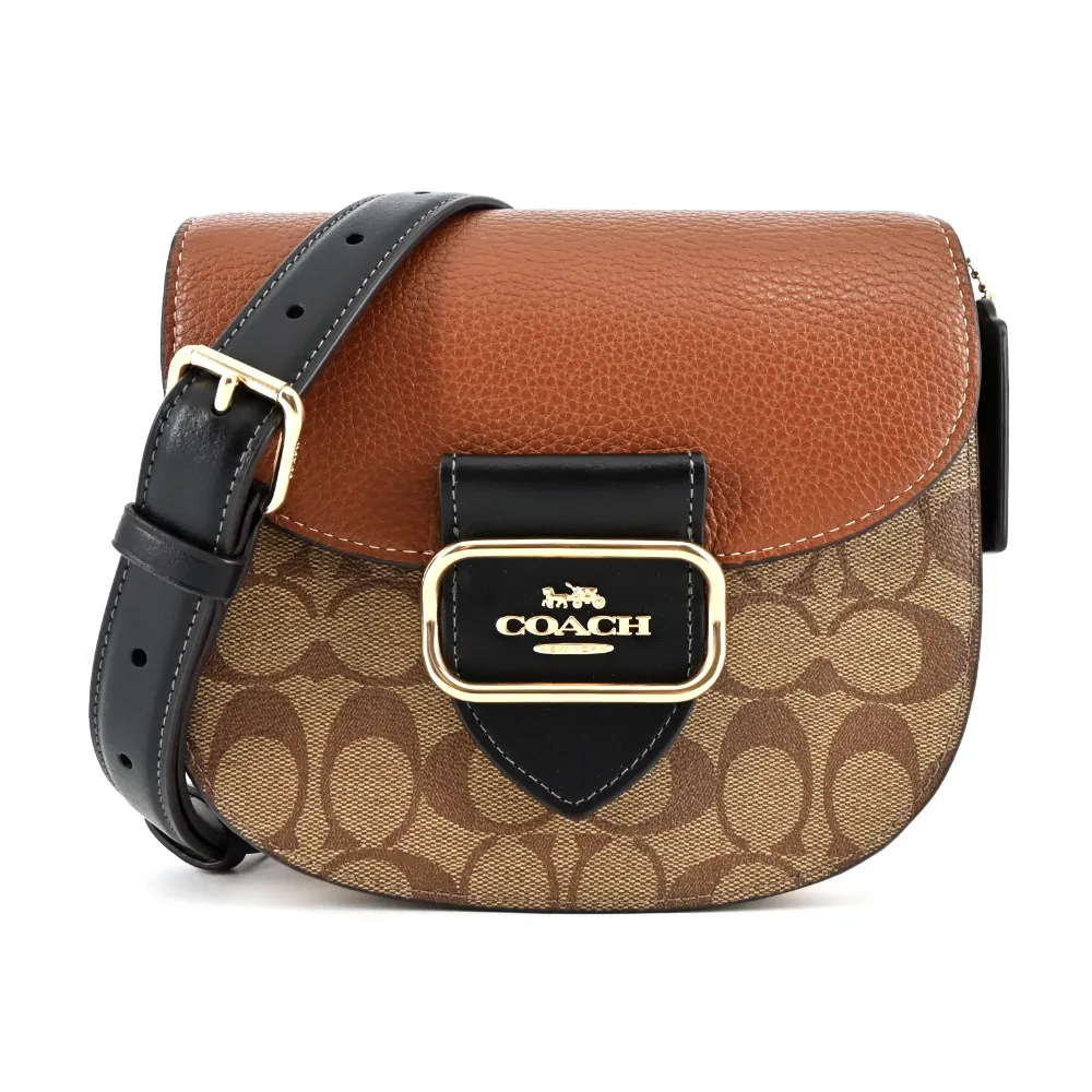 COACH Morgan 拼接PVC皮革鉚釘裝飾馬鞍斜背包(咖啡黑) 歷史價格詳細信息