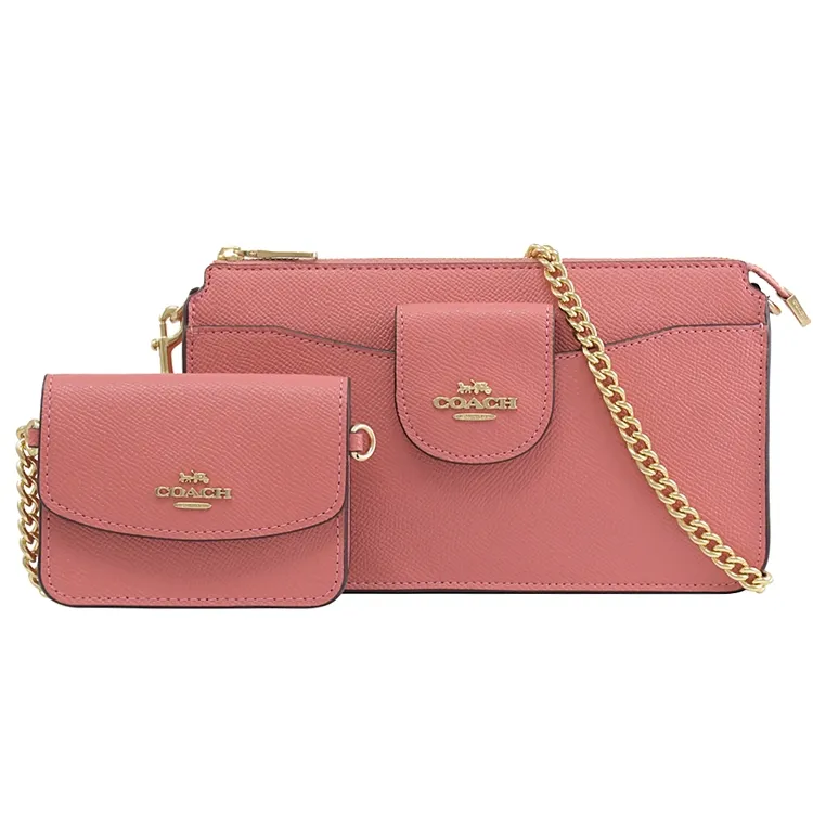 Coach Poppy Leather Canvas Signature C Keychain Chard holder Gold Clip ID 歷史價格詳細信息