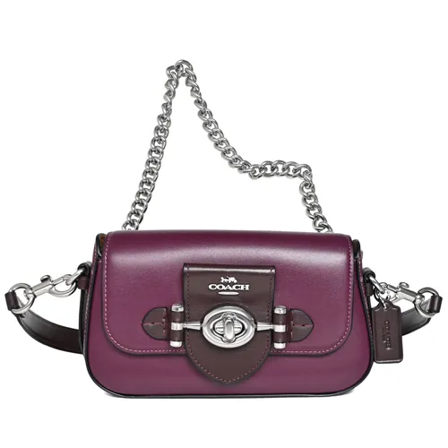 COACH葡萄紫線縫菱格全皮旋釦上翻蓋手提/斜背化妝盒包 歷史價格詳細信息