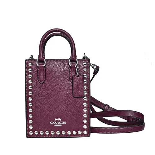 COACH葡萄紫線縫菱格全皮旋釦上翻蓋手提/斜背化妝盒包 歷史價格詳細信息