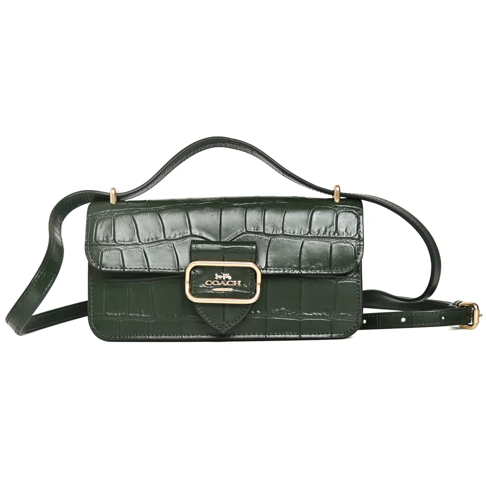 【COACH】鱷魚紋全皮T釦翻蓋鍊帶橫式隨身斜背包(深紫) 歷史價格詳細信息