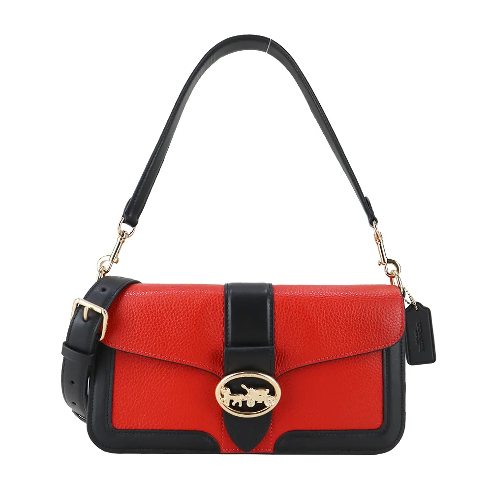 COACH 浮雕LOGO撞色皮革肩背/斜背兩用酒神包(粉米酒紅) 歷史價格詳細信息