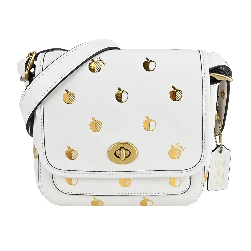 COACH 前轉扣翻蓋編織邊荔枝紋皮革鍊帶手提/斜背兩用包(青檸) 歷史價格詳細信息