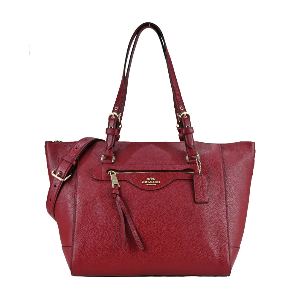 COACH 立體馬車LOGO 皮革拼接PVC三折短夾(咖啡x復古紅) 歷史價格詳細信息