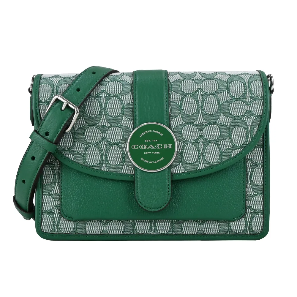 COACH 新款轉扣前口袋拼接PVC皮革雙層手提斜背兩用包(小/卡其x棕白) 歷史價格詳細信息