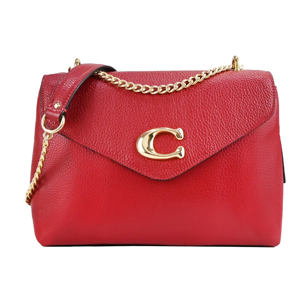 【COACH】金屬C 防刮撞色皮革兩用包(卡其x黑) 歷史價格詳細信息