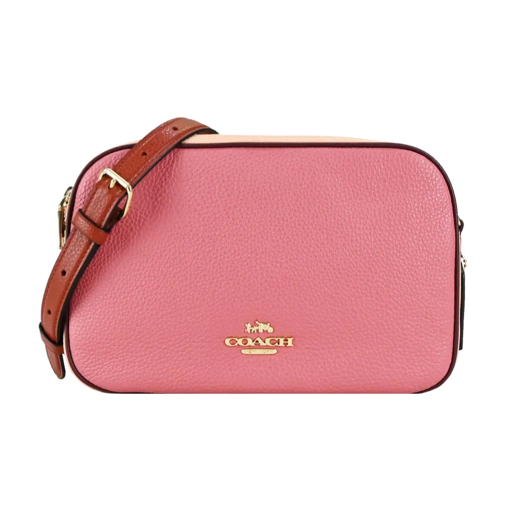 COACH 經典馬車撞色直條紋拼接荔枝紋牛皮斜背相機包(小/莫蘭迪藍) 歷史價格詳細信息